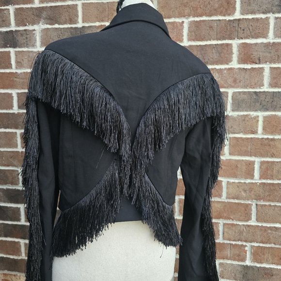 Black Cropped Blazer with Fringe Sz M - Picture 5 of 10